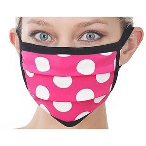 Hot Pink Face Mask With White Polka Dots